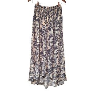 Malibu Bum Animal Print Front Slit Maxi Skirt Blue Tan Size Small